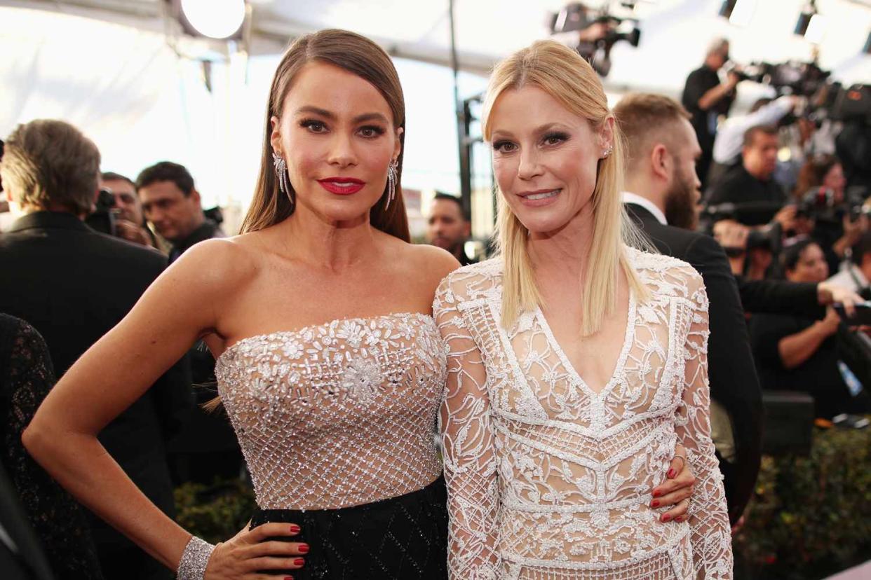 <p>Christopher Polk/Getty </p> Sofia Vergara and Julie Bowen attend The 23rd Annual Screen Actors Guild Awards on January 29, 2017