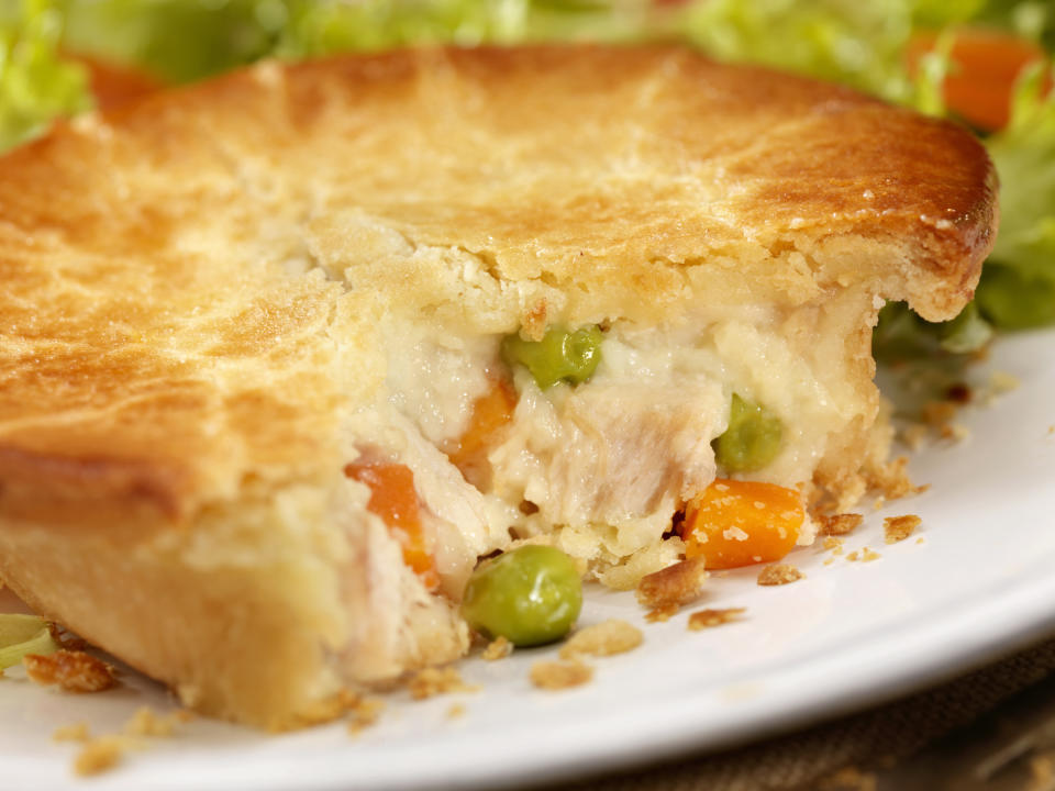 a close up of the inside of a chicken pot pie