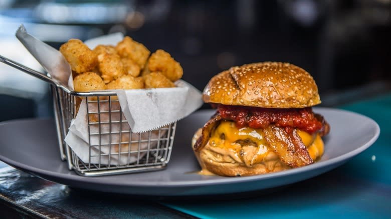 BRGR Stop cheeseburger and tater tots