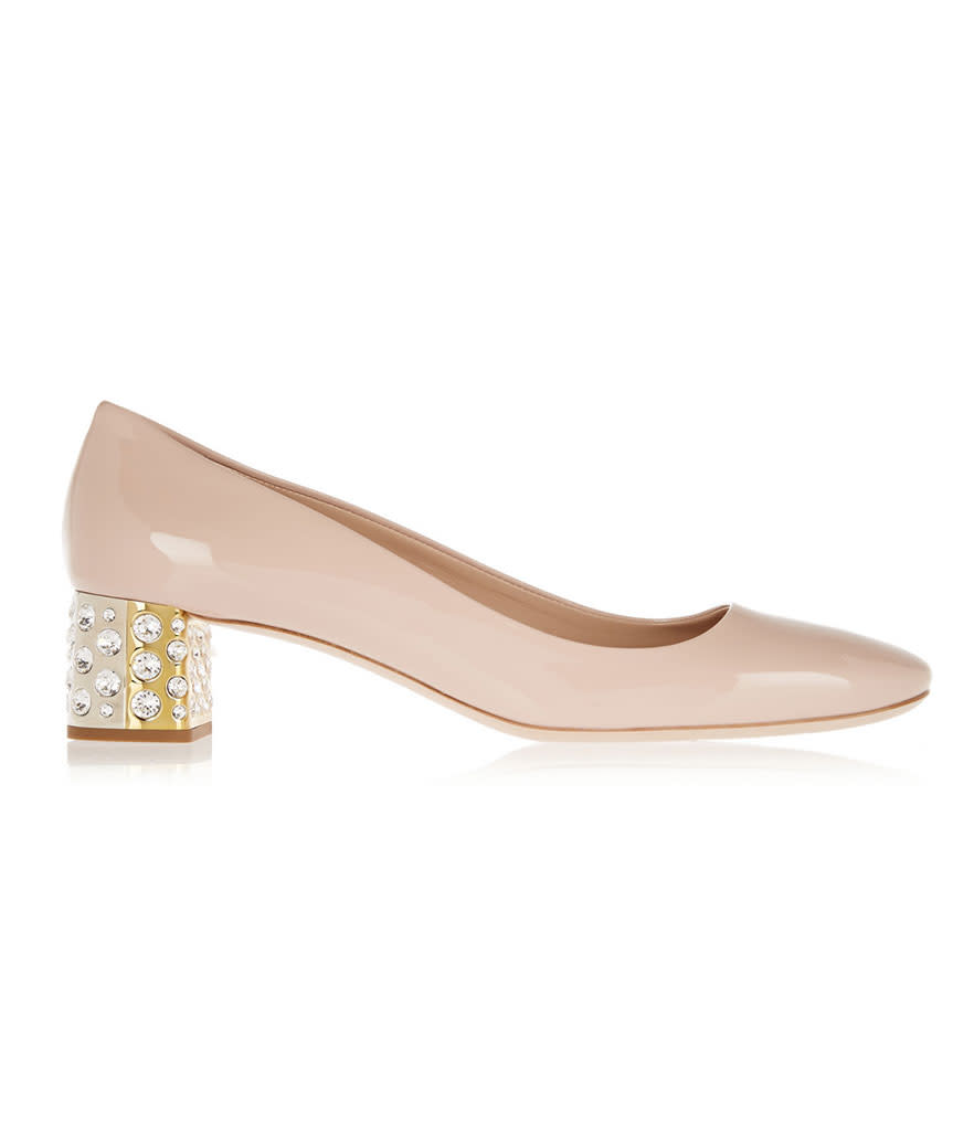 Miu Miu Crystal-Embellished Patent-Leather Pumps