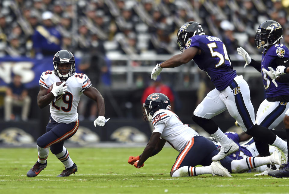 Chicago Bears rookie running back Tarik Cohen made a bit of NFL history Sunday against the Ravens (AP)