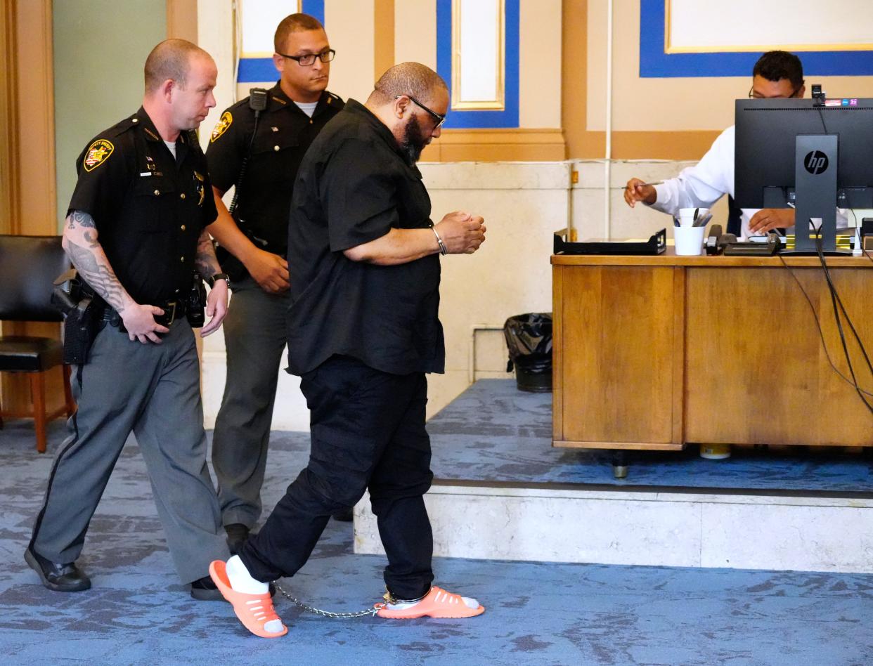 Lamont Hunter is led out of Hamilton County Common Pleas Judge Christian Jenkins' courtroom on May 12, 2023.