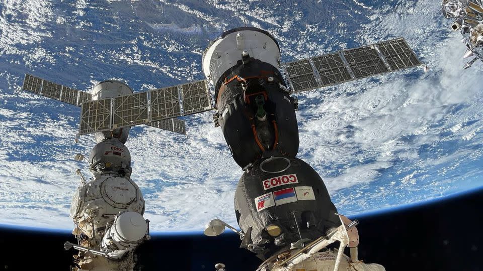 A view shows the Soyuz MS-23 spacecraft (on left) that carried Roscosmos cosmonauts Sergey Prokopyev and Dmitry Petelin and NASA astronaut Frank Rubio back to Earth. - Konstantin Borisov/Roscosmos/Reuters