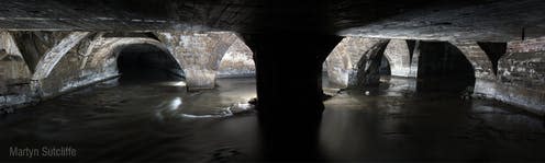 <span class="caption">Two small rivers meet in the ‘Cathedral’ under Bradford city centre.</span> <span class="attribution"><span class="source">Martyn Sutcliffe</span>, <span class="license">Author provided</span></span>