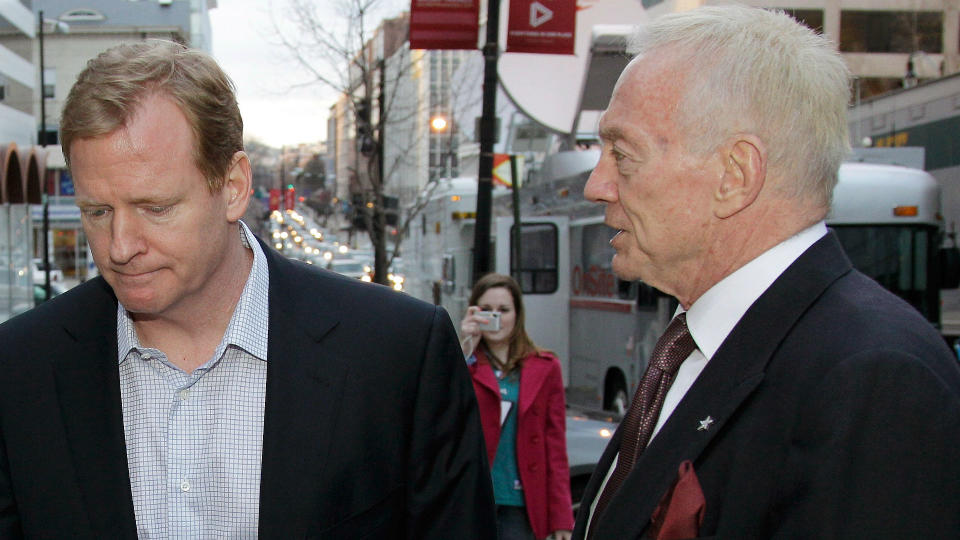 NFL Commissioner Roger Goodell (L) and Dallas Cowboys owner Jerry Jones (Getty)