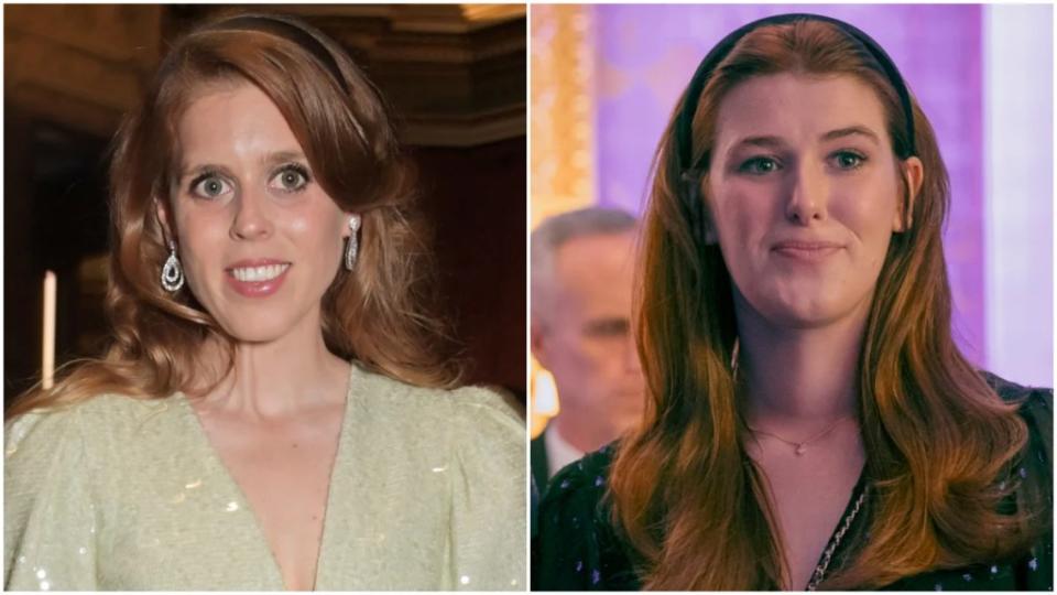 Princess Beatrice, Honor Swinton Byrne in “A Very Royal Scandal” (Getty/Prime Video)