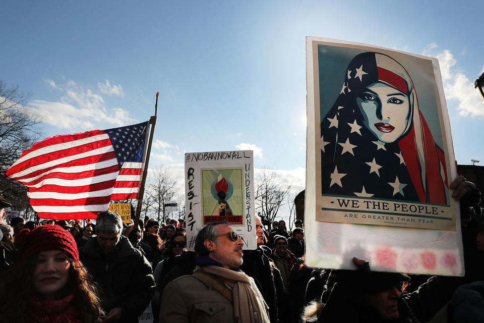 Anti-Trump protesters rally for Muslim and immigrant rights