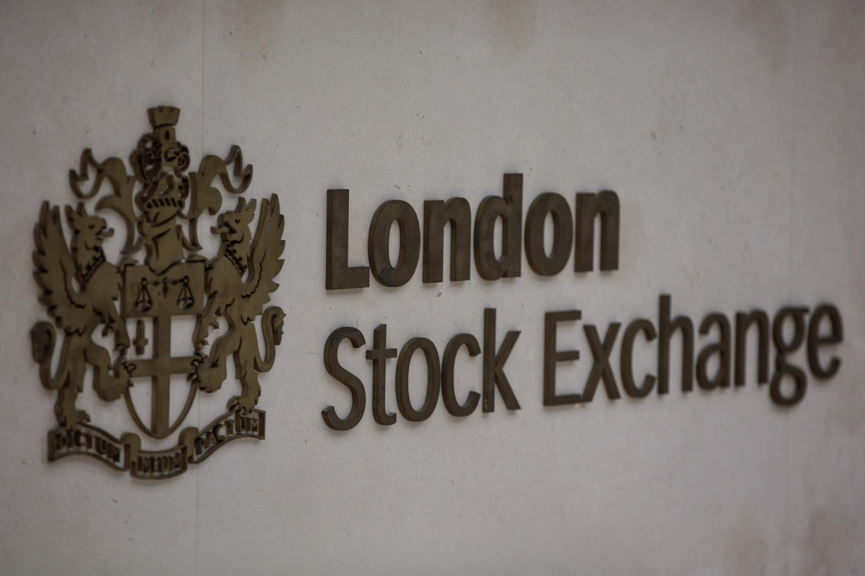 LONDON, ENGLAND - DECEMBER 27: The logo of the London Stock Exchange is displayed in its offices after reopening following the Christmas holiday on December 27, 2018 in London, England. The FTSE 100 hit a fresh two-year low today despite stock markets around the world recording significant gains by the end of Wednesday.  (Photo by Jack Taylor/Getty Images)