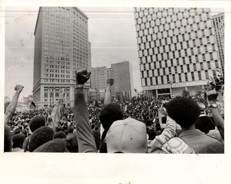 About 4,000 mostly black demonstrators gathered in downtown Detroit on Sept. 23, 1971, to protest the Detroit Police Department