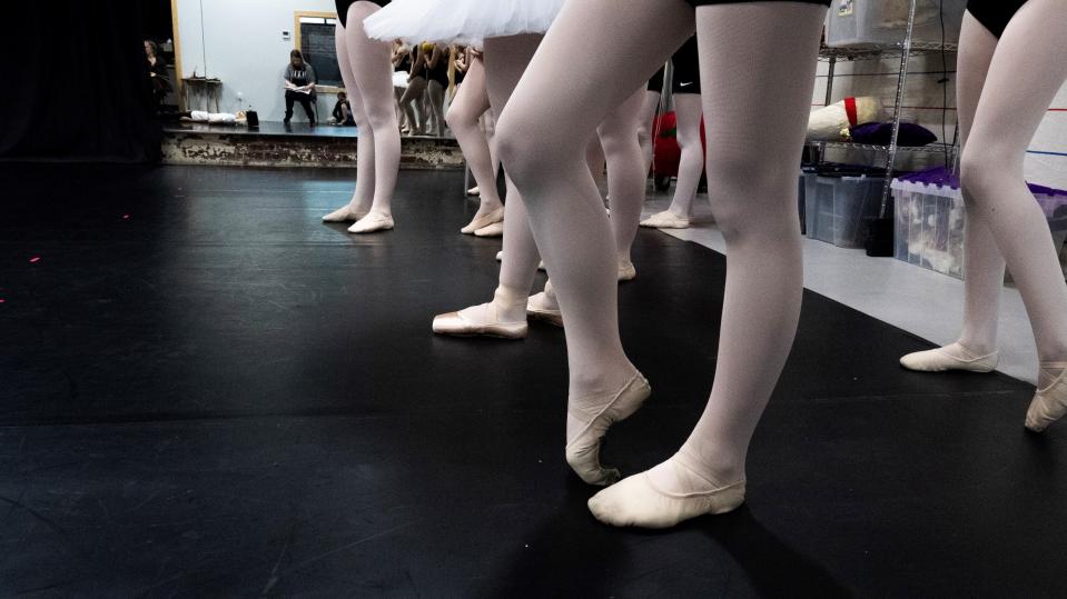 Dancers during a rehearsal for "The Nutcracker." The 28th annual show opened Friday at The Midland Theatre in Newark.