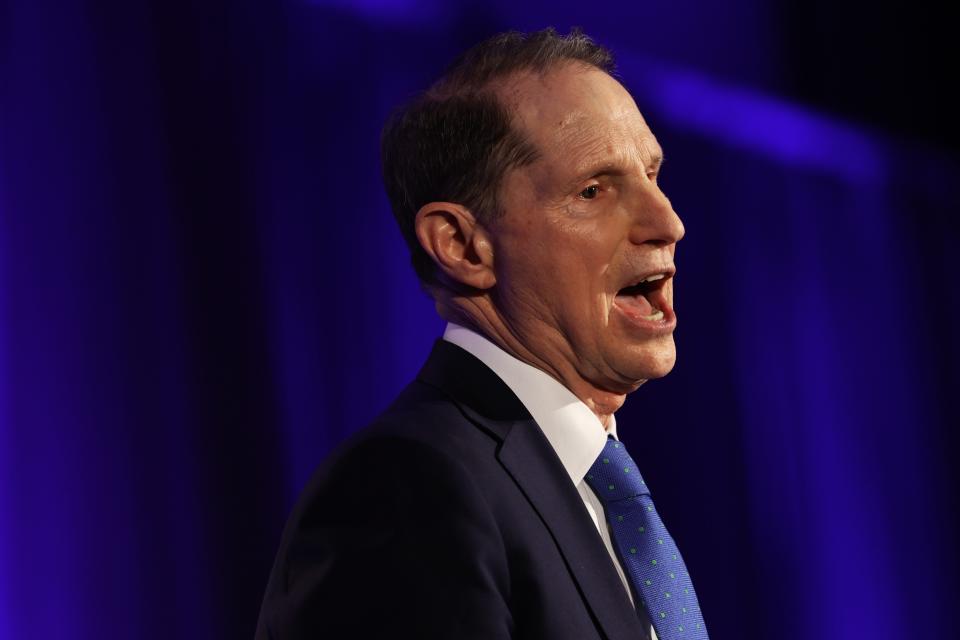 U.S. Sen. Ron Wyden speaks during a democratic election night party on Nov. 8.  Wyden won a sixth term, defeating Republican Jo Rae Perkins.