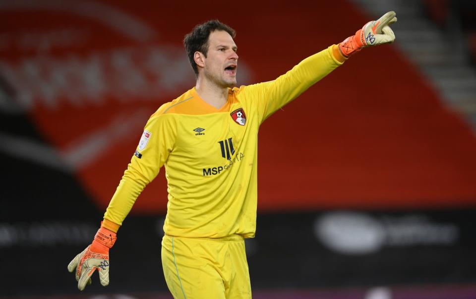 Asmir Begovic of Bournemouth shouts instructions during the Sky Bet Championship match between AFC Bournemouth and Cardiff City at Vitality Stadium on February 24, 2021 in Bournemouth, England - Getty Images Europe 
