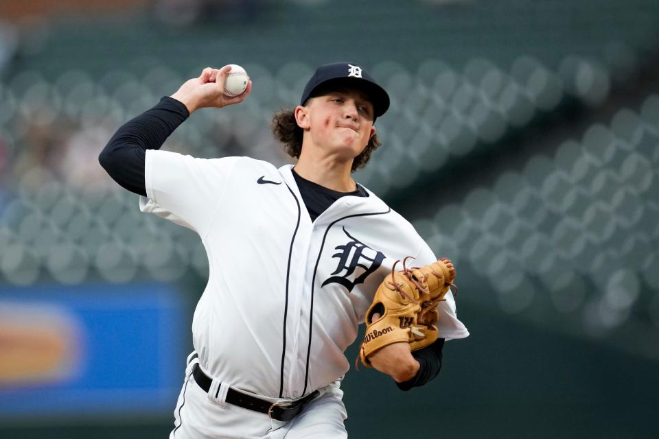 Detroit Tigers pitcher Reese Olson throws against the Chicago White Sox in the first inning at Comerica Park in Detroit on Friday, Sept. 8, 2023.