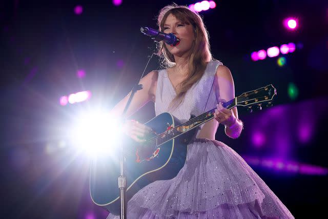 <p>Graham Denholm/TAS24/Getty</p> Taylor Swift performs at the Melbourne Cricket Ground on Feb. 16, 2024