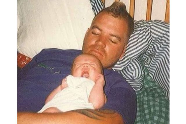 <p>Courtesy Jakob Nowell</p> Bradley Nowell of Sublime with his newborn son Jakob in 1995