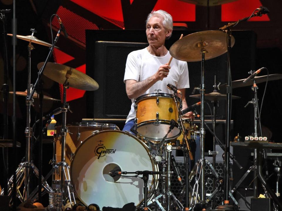 Watts on stage with the Stones in Montevideo, Uruguay, 2016 (AFP via Getty Images)