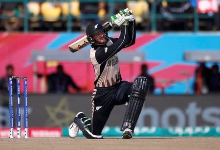 Cricket - Australia v New Zealand - World Twenty20 cricket tournament - Dharamsala, India, 18/03/2016. New Zealand's Martin Guptill plays a shot. REUTERS/Adnan Abidi