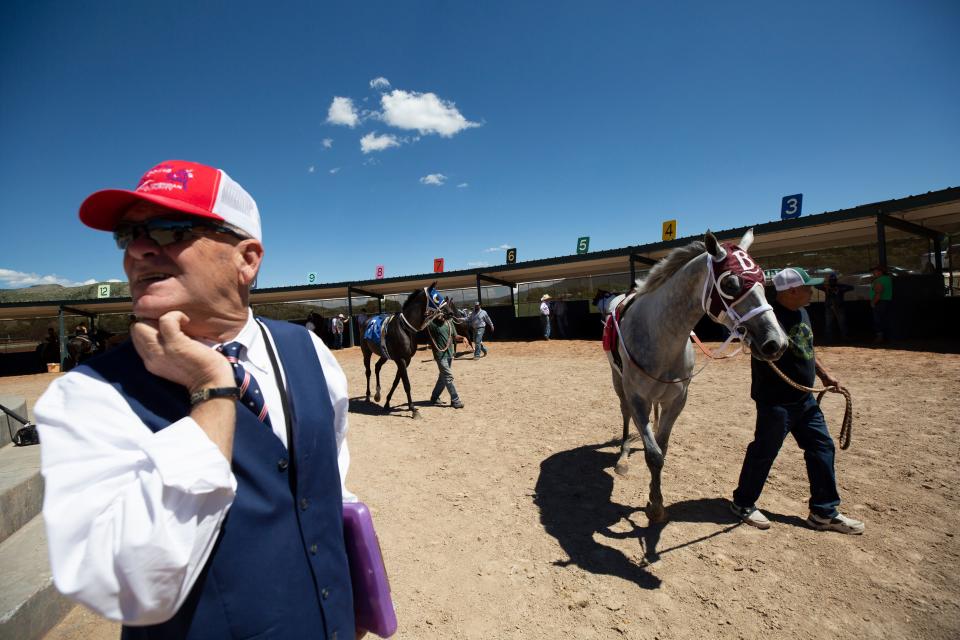 Jockeys and horses compete on Labor Day for at the All American Weekend at Ruidoso Downs Race Track and Casino on Sept. 4, 2023.