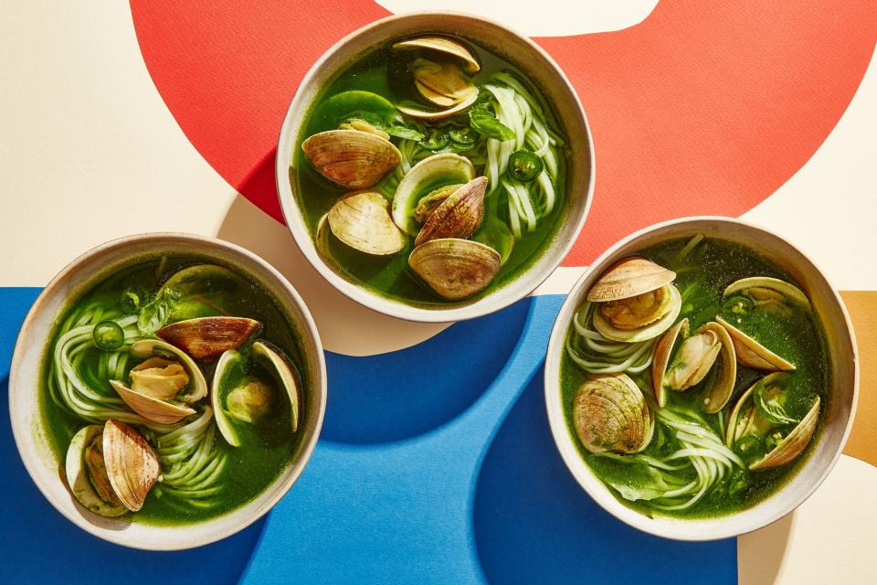 The Greenest Coconut Curry with Clams and Rice Noodles