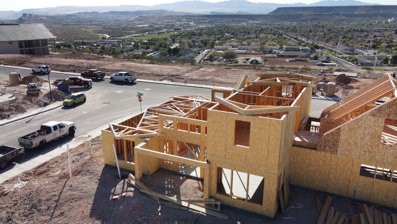 Homes under construction are pictured in St. George on April 8, 2021.