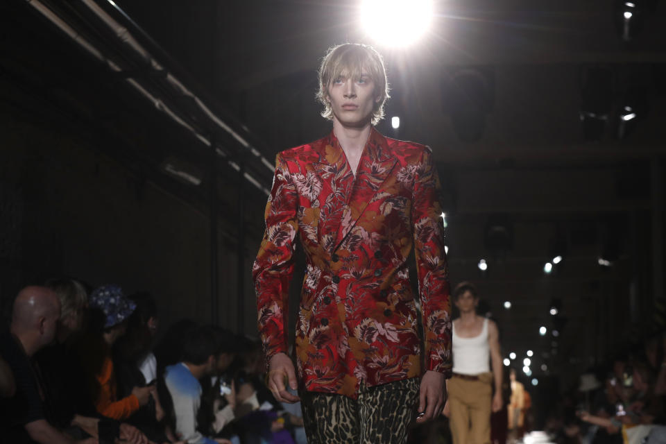 A model wears a creation for the Dries van Noten mens Spring-Summer 2020 fashion collection presented in Paris, Thursday, June 20 2019. (AP Photo/Thibault Camus)