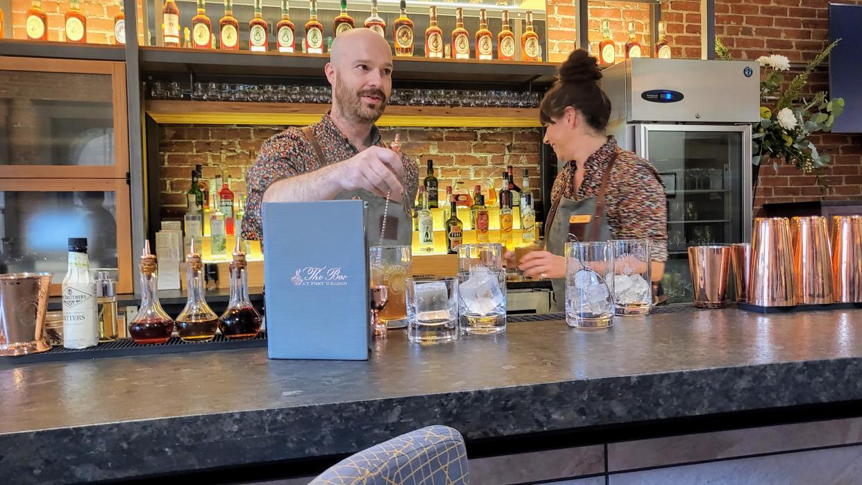 Bartenders at The Bar at Fort Nelson at Michter's Distillery in downtown Louisville mixed cocktails for journalists attending the 2021 Bourbon Classic media camp. The bar offers rye and bourbon drinks designed for both bourbon enthusiasts and newcomers to whiskey (and other spirits for those not yet on board or looking for something different).