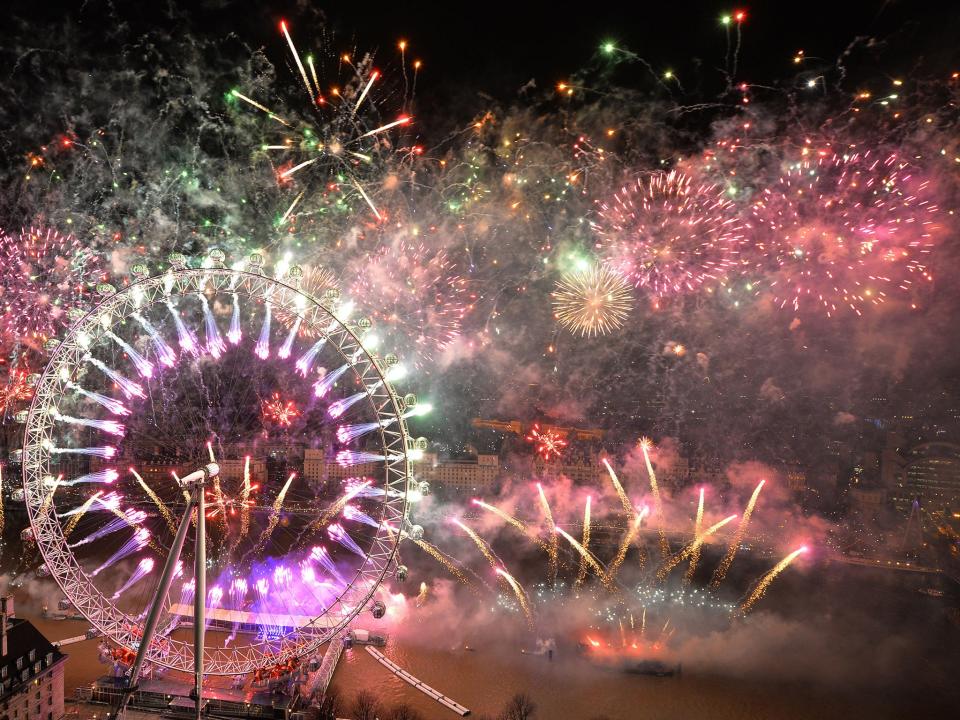 Fireworks explode over the London Eye (Getty)