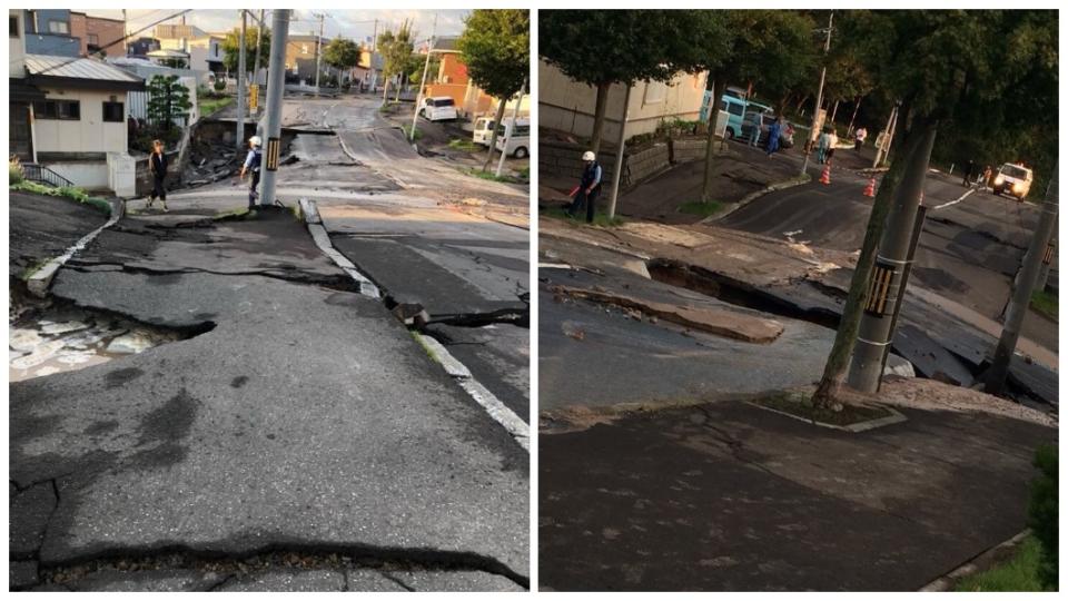 當地道路出現崩裂的情況。(圖／翻攝自推特)