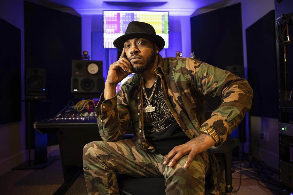 Rapper Mystikal poses for a portrait in Baton Rouge, La. on Jan. 22, 2021. Mystikal, whose birth name is Michael Lawrence Tyler, wants to make changes to his career — and life — as he tries to find harmony beyond a troubled past. He plans to start work on a live instrumentation project. (AP Photo/Rusty Costanza)