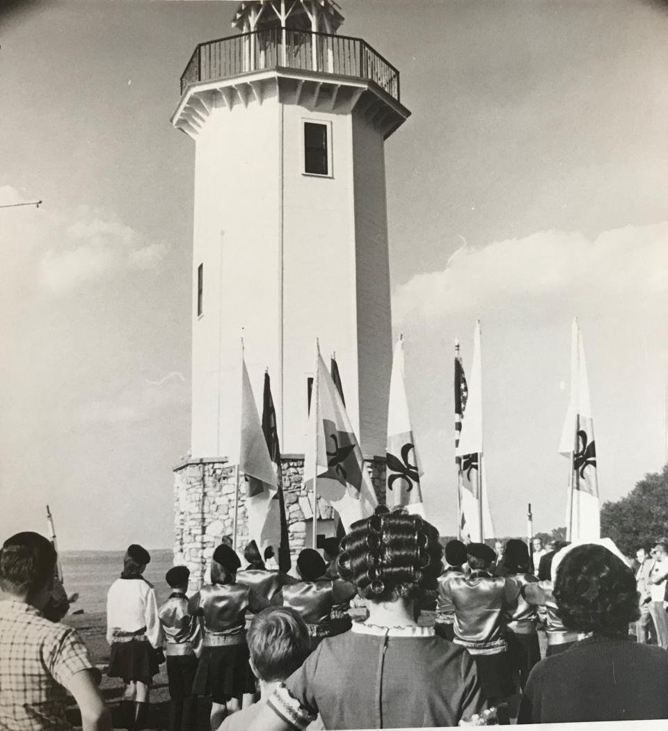 A ceremony on July 5, 1968, commemorates the opening on the lighthouse at Lakeside Park to the public.