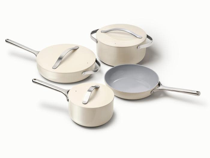 four piece caraway cookware set in white