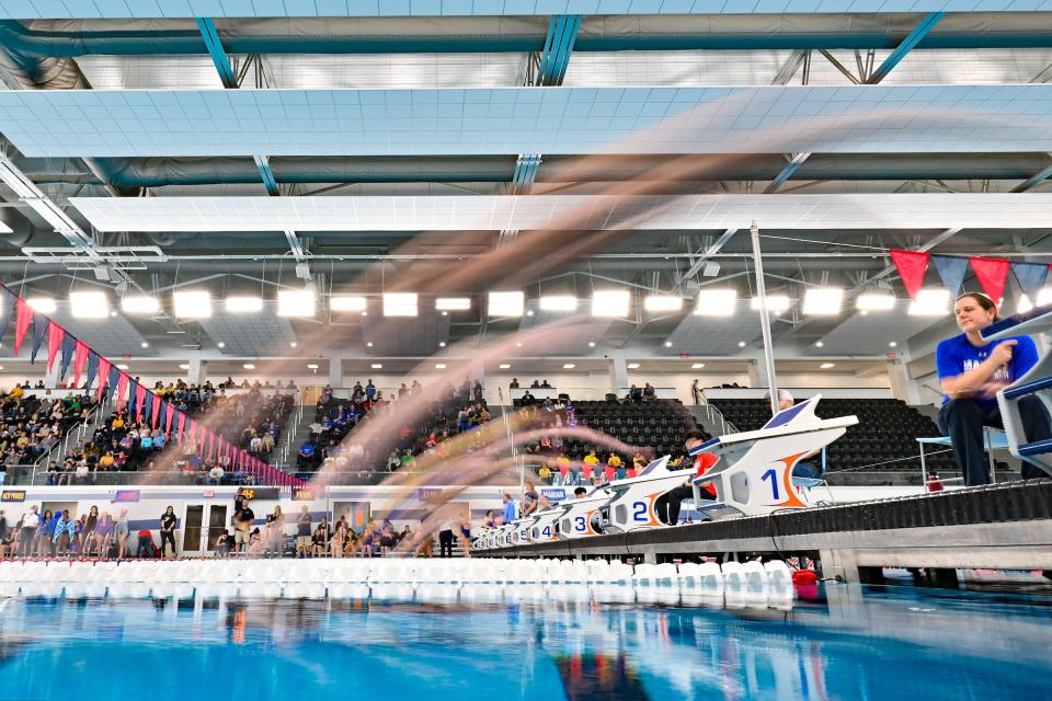 The start of the second heat of the 500 freestyle at the the Girls Swimming & Diving NIC championship meet Saturday, Jan. 14, 2023, in Elkhart.