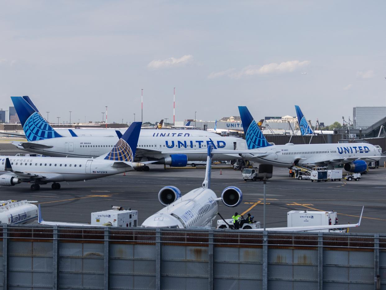 United Airlines aircraft are seen at Newark Liberty International Airport.