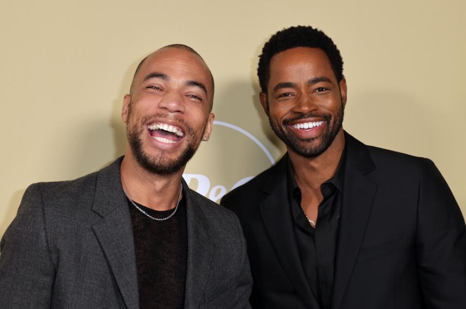 LOS ANGELES, CALIFORNIA - OCTOBER 29: (L-R) Kendrick Sampson and Jay Ellis attend the 2022 EBONY Power 100 at Milk Studios Los Angeles on October 29, 2022 in Los Angeles, California. (Photo by Momodu Mansaray/Getty Images)