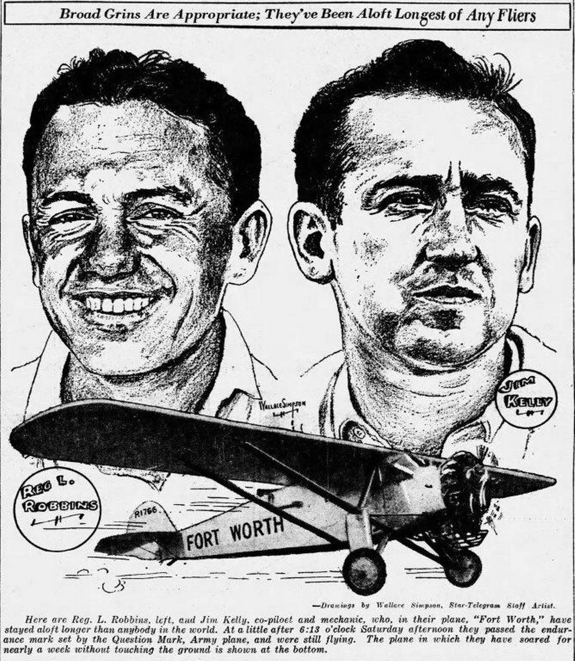 Reg L. Robbins, left, and James Kelly received international attention for their record-setting flight in Fort Worth in 1929.