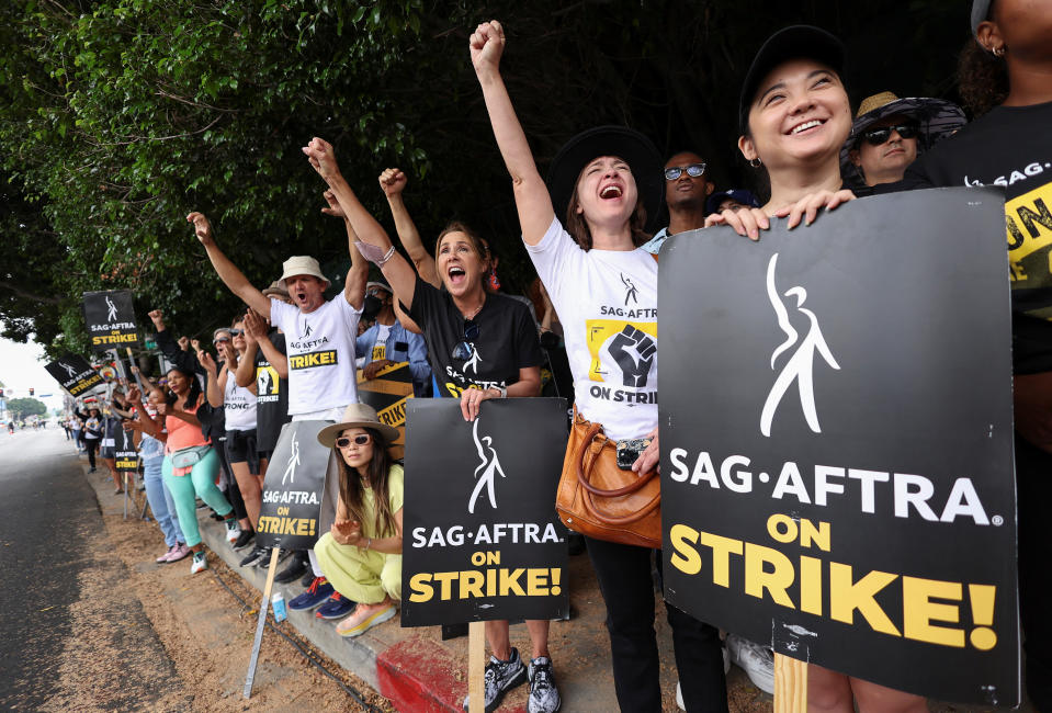SAG-AFTRA actors and Writers Guild of America (WGA) writers rally during their ongoing strike, in Los Angeles, California, U.S. September 13, 2023. REUTERS/Mario Anzuoni