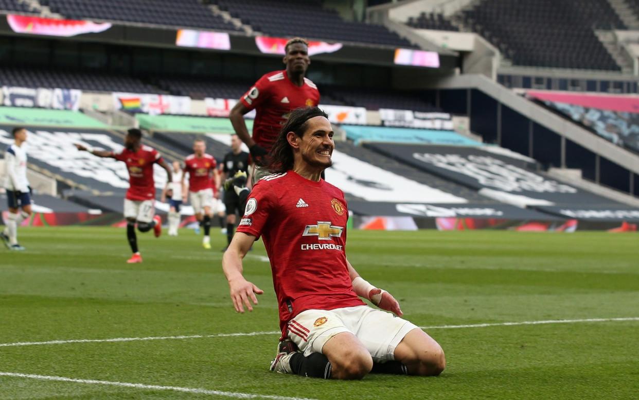 Edinson Cavani of Manchester United celebrates scoring their second goal - GETTY