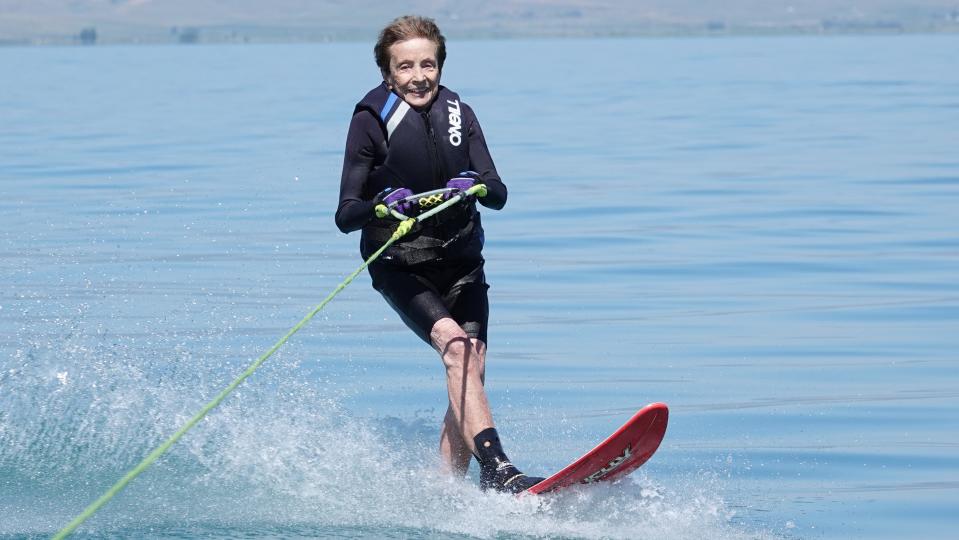 Dwan Young, 92, seen water skiing (Courtesy: YESCO)