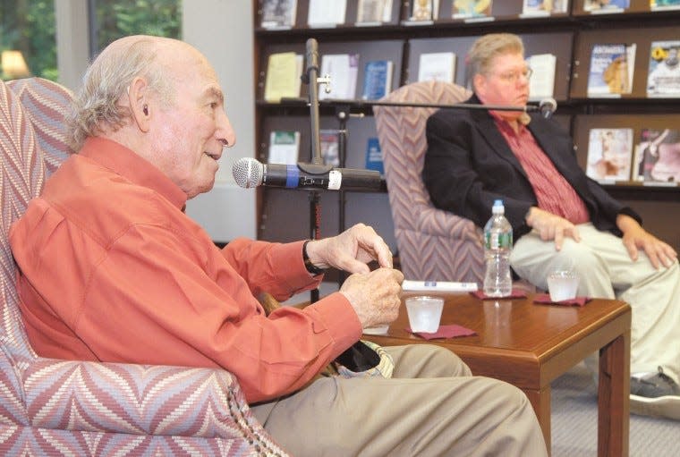 George Wein speaks with longtime Newport Daily News entertainment writer Jim Gillis in 2013.