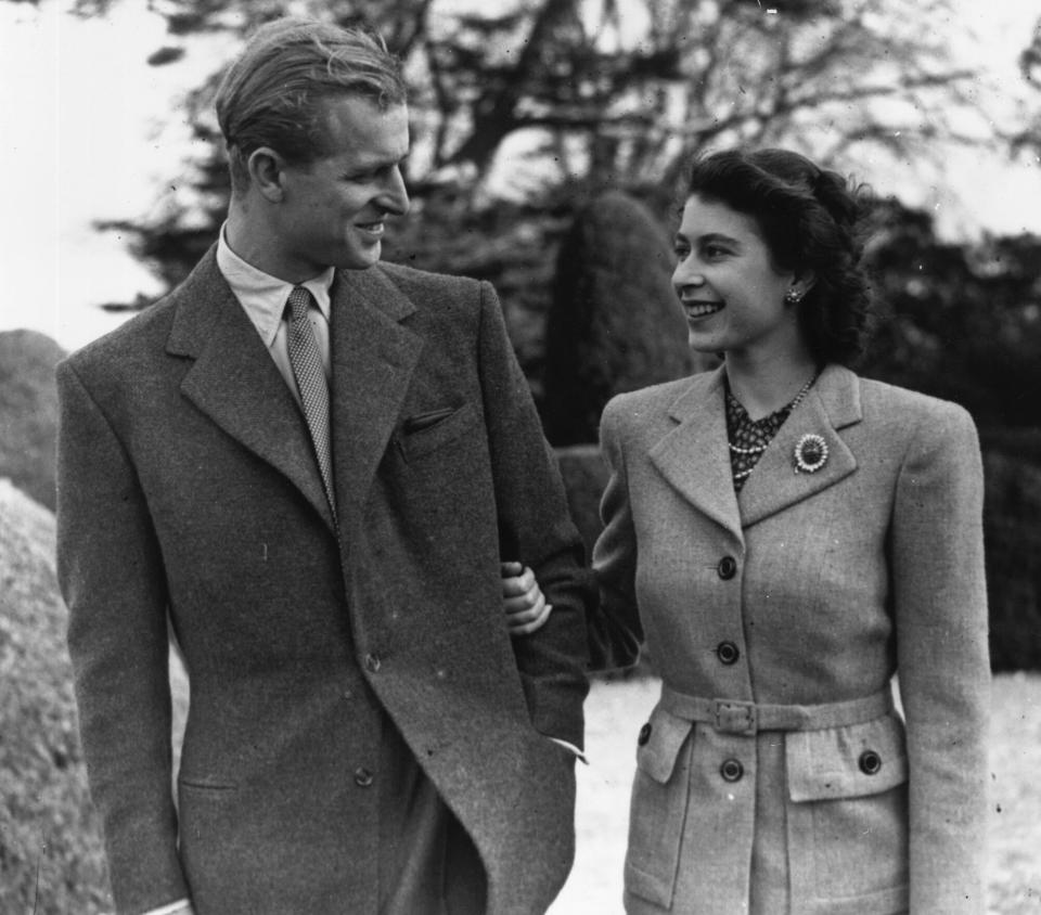 Princess Elizabeth and The Prince Philip, Duke of Edinburgh enjoying a walk during their honeymoon at Broadlands, Romsey, Hampshire