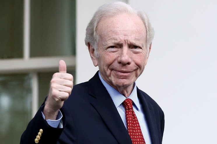 Joe Lieberman leaves the White House after meeting with President Trump on May 18, 2017