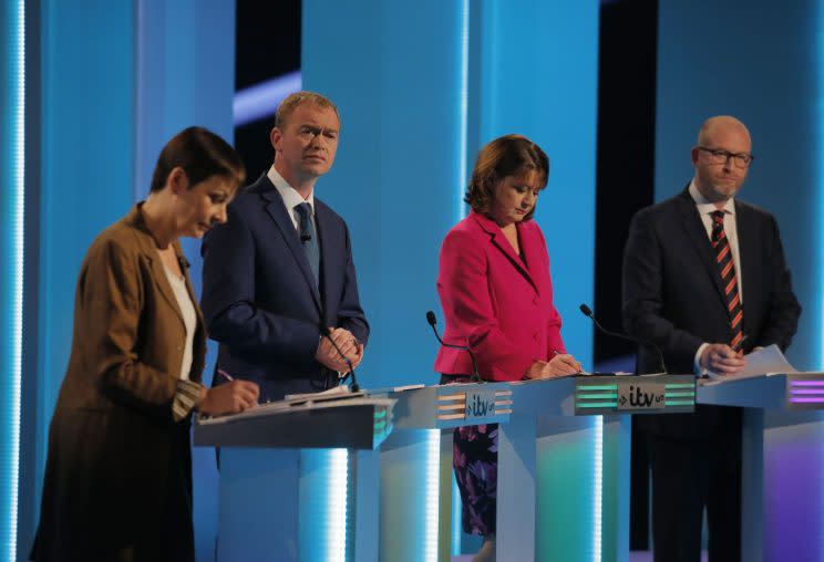 They were taking part in a live leaders’ debate on TV (Rex)