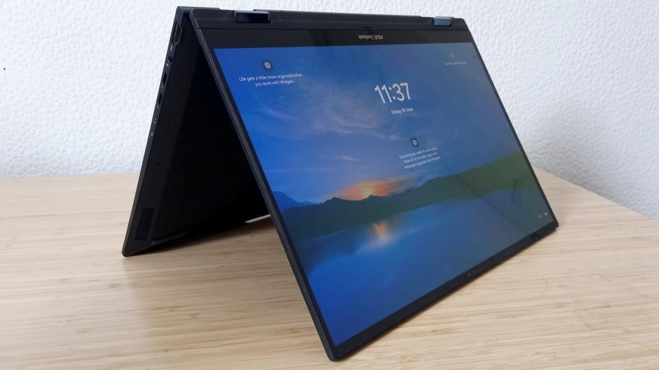 ASUS Zenbook 14x Flip in tent mode on desk