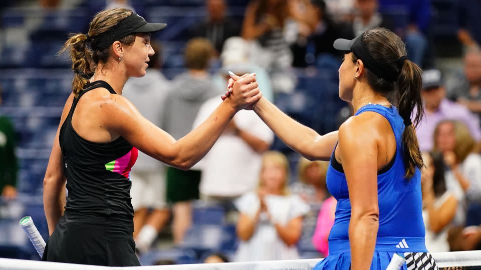 Pegula and Țig shake hands after their second-round match. - Jerry Lai/USA TODAY Sports/Reuters
