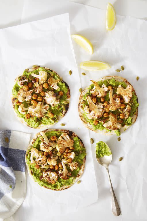 BBQ Chickpea and Cauliflower Flatbreads With Avocado Mash