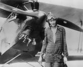 Amelia Earhart stands June 14, 1928 in front of her bi-plane called "Friendship" in Newfoundland. (Photo by Getty Images)