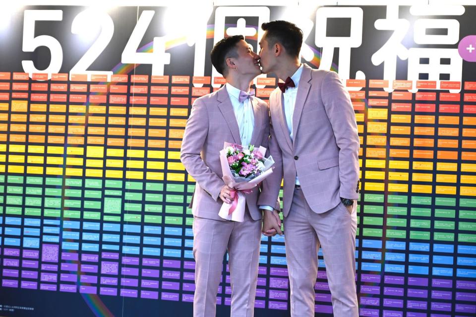 <p>In May of 2019, Taiwan legalized same-sex marriage. Here, Shane Lin and Marc Yuan kiss outside the Household Registration Office after their nuptials. Taiwan was the first country in Asia to legalize same-sex marriage, joining the first Central American country to legalize same-sex marriage, Costa Rica. </p><p>To date, <a href="https://www.businessinsider.com/where-is-same-sex-marriage-legal-world-2017-11" rel="nofollow noopener" target="_blank" data-ylk="slk:according to Business Insider;elm:context_link;itc:0;sec:content-canvas" class="link ">according to Business Insider</a>, 29 countries around the world have ruled to legalize same-sex marriage.</p>