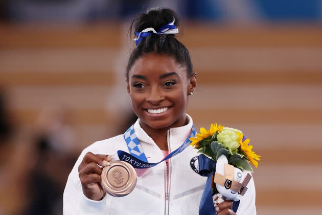 TOKYO, JAPAN - AUGUST 03: Simone Biles of Team United States poses with the bronze medal during the Women’s Balance Beam Final medal ceremony on day eleven of the Tokyo 2020 Olympic Games at Ariake Gymnastics Centre on August 03, 2021 in Tokyo, Japan. (Photo by Jamie Squire/Getty Images) (Photo: Jamie Squire via Getty Images)