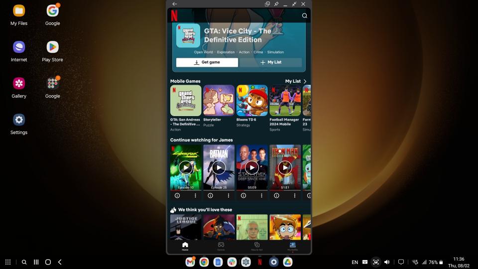 Screen grab of Netflix running on DeX