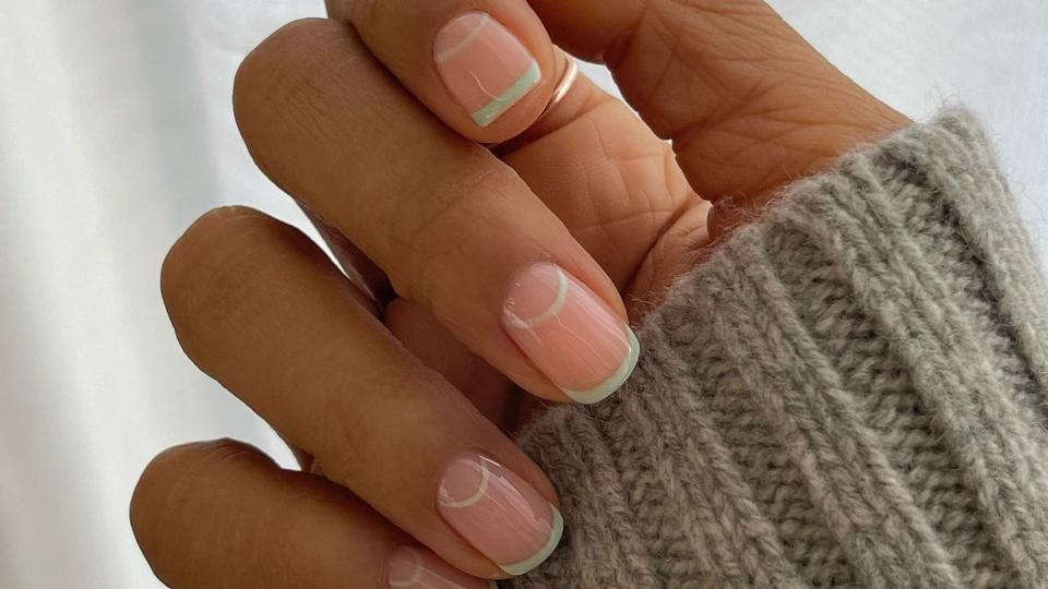 Rochelle Humes manicure with green tips by Harriet Westmoreland